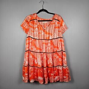 Urban Outfitters Women S Tiered Mini Dress Boho Festival Floral Orange Lace Trim